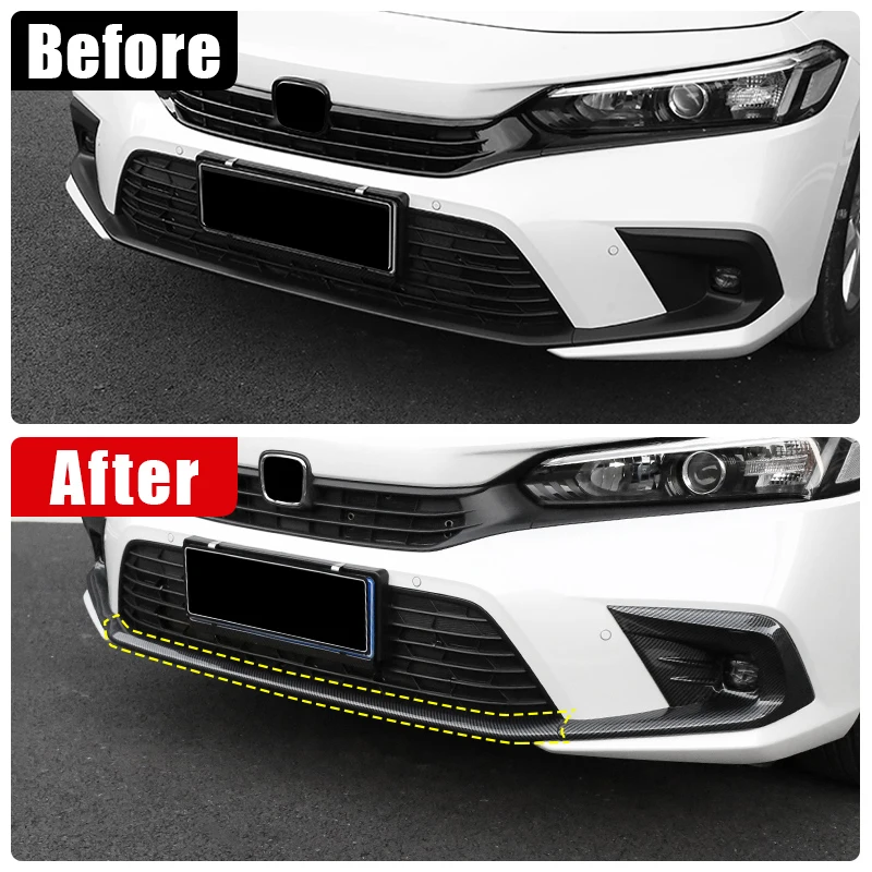 For Honda Civic 11th Gen 2021 2022 2023 Auto Front Bumper Trim Strip Cover Car Lip Anti-collision Moulding Decoration Accessory