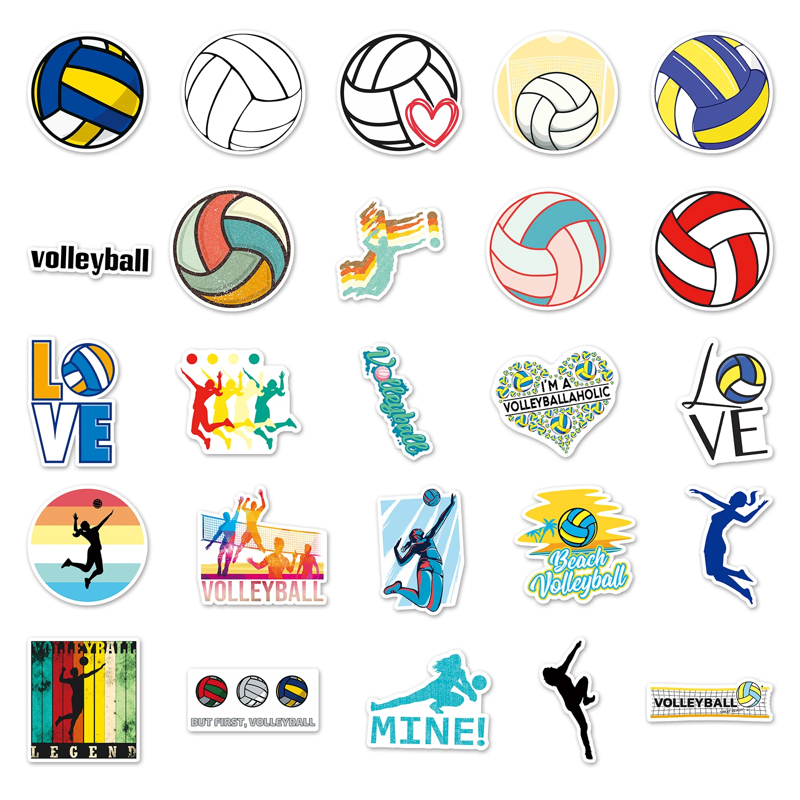 50Pcs Volleyball Series Cartoon Cute Waterproof Sticker Skateboarding Snowboard Retro Vinyl Sticker