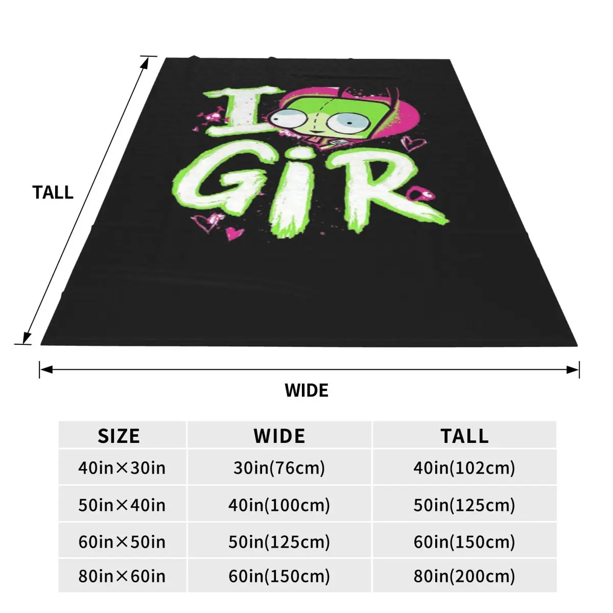 Invader Zim Valentine's Day I Love GIR Blankets Flannel Sofa Throw Blanket Breathable for Couch Bedding Throws Bedspread Quilt