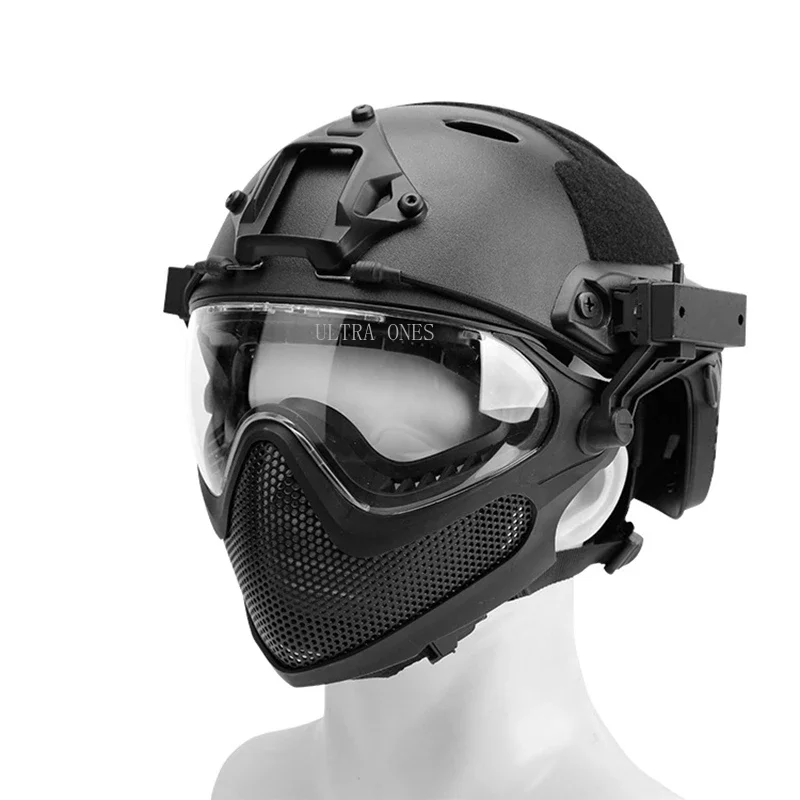 Tactical Helmet + Mask + Goggle Sets Airsoft Shooting FAST PJ Helmets Wargame Cs Paintball Full Face Protection