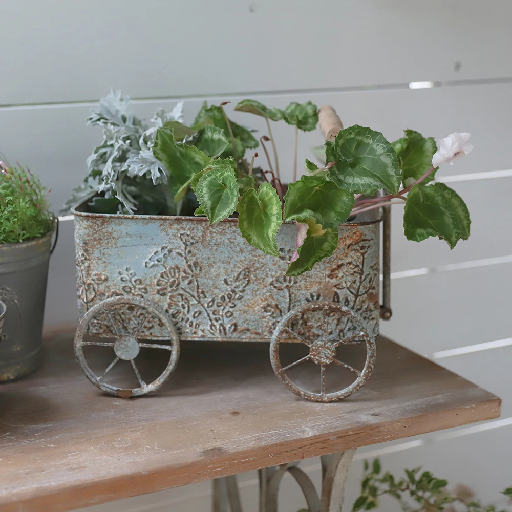 Vintage Iron Garden Cart with Relief Do Old Flower Pot Mobile Planter  Outdoor Yard Decor Rustic Courtyard Rolling Display Stand - AliExpress 15