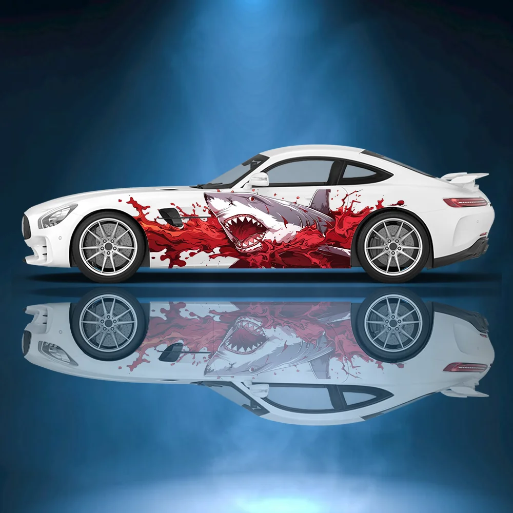 

Shark Waves Bloody Car Vinyl Wraps Decal Self-adhesive PVC Sticker Suitable for Trucks SUV Decoration Auto Accessories Gift