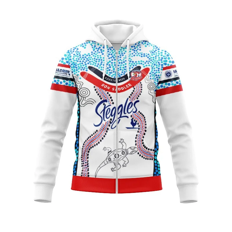 Sydney Roosters-2024 รักบี้/ซิปHoodie-ท้องถิ่น/บ้าน/ออกไป/การฝึกอบรม/Legion/Top Rugby Zipper Hoodie -S-5XLCustomizabie