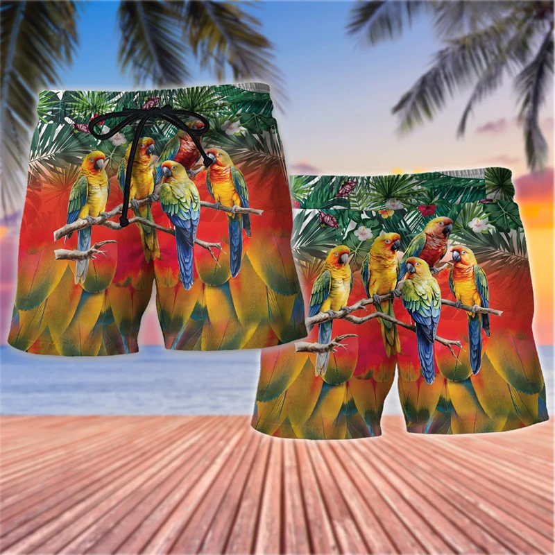 Fashion Parrot Graphic Hawaiian Beach Shorts Summer Casual Surfing Vacation 3D Printed Short Pants Loose Harajuku Swim Trunks