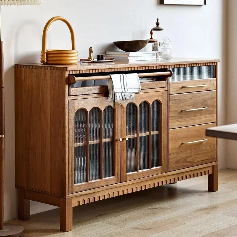 

Retro side cabinet medieval dishes, all solid wood guest restaurant wall storage cabinet