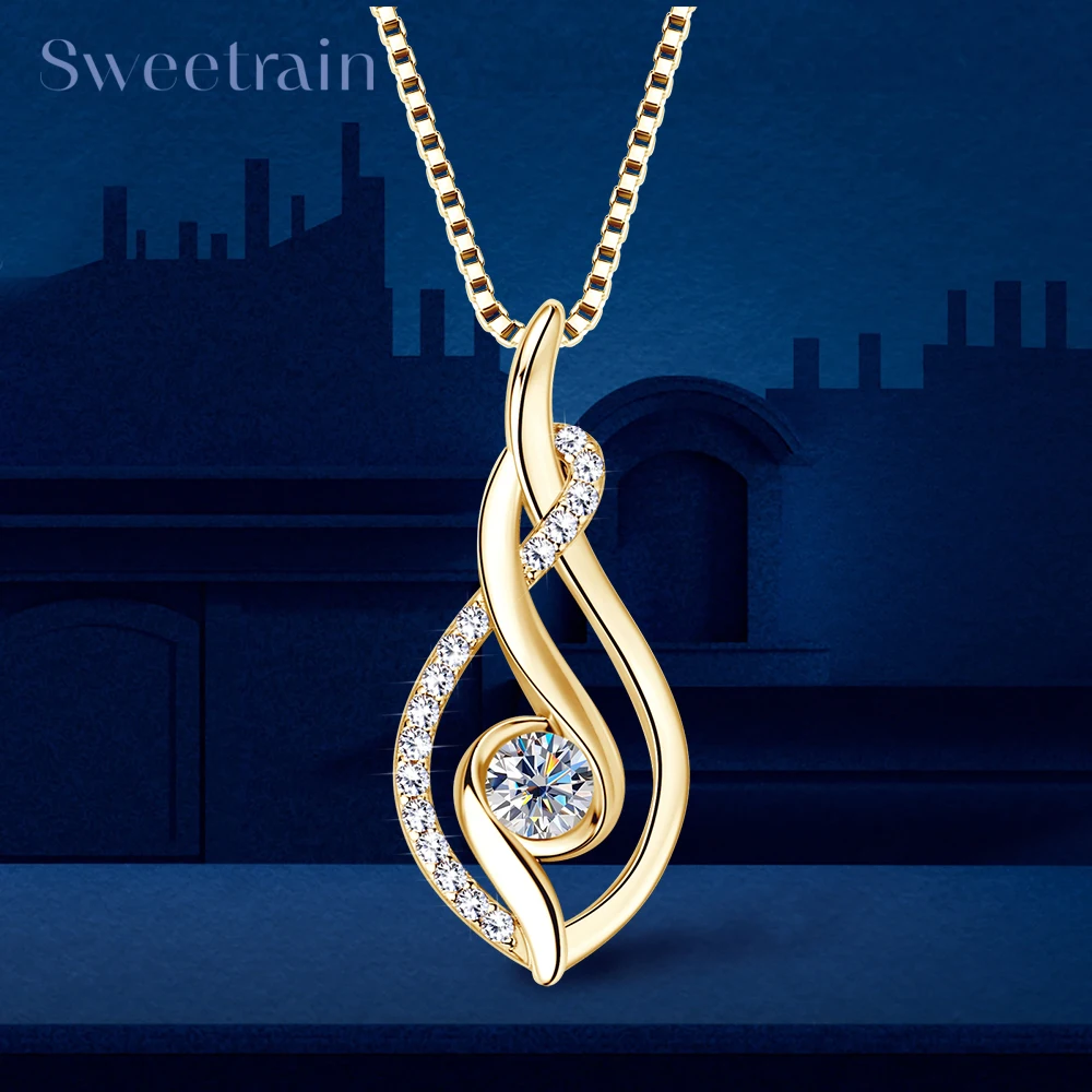 Real Full Moissanite Necklace for Women Twisted Pendant Choker Chain 925 Silver Yellow Gold Color Fine Jewelry with Certificate