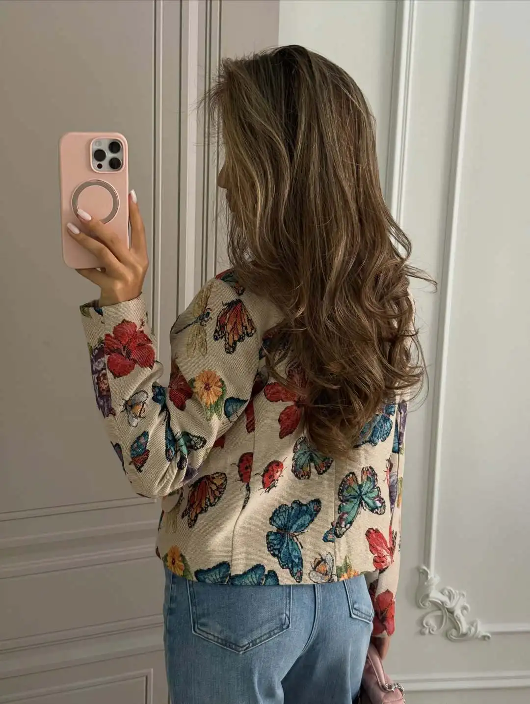 Vintage Butterfly Floral Jacquard Jacket Women Elegant Stand Collar Single Breasted Crop Blazer Coat Autumn New Women Jacket