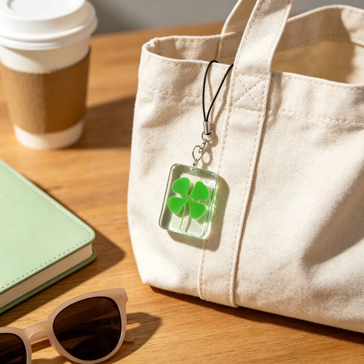 1PCS Green Four Leaf Clover Keychain Good Luck Charm Glass Phone Pendant Lanyard Keyring for Bag Purse Gift