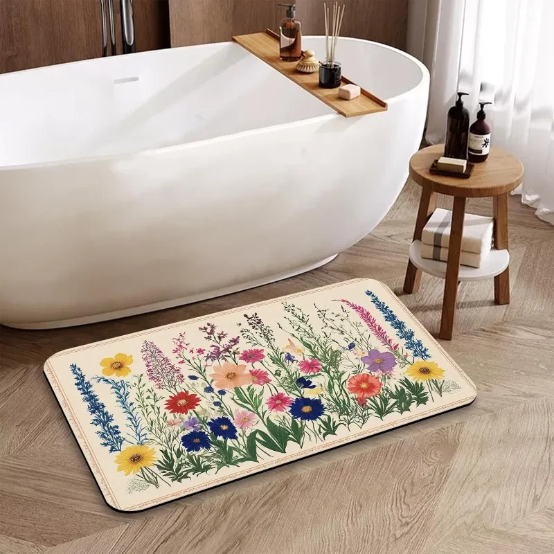 Vintage Persischer Stil Fußmatte Weiche Rutschfeste Innen- und Außenbereich Eingangsmatte Frühlings-Blumenmuster Willkommensmatte Schlafzimmer Dekor Matte