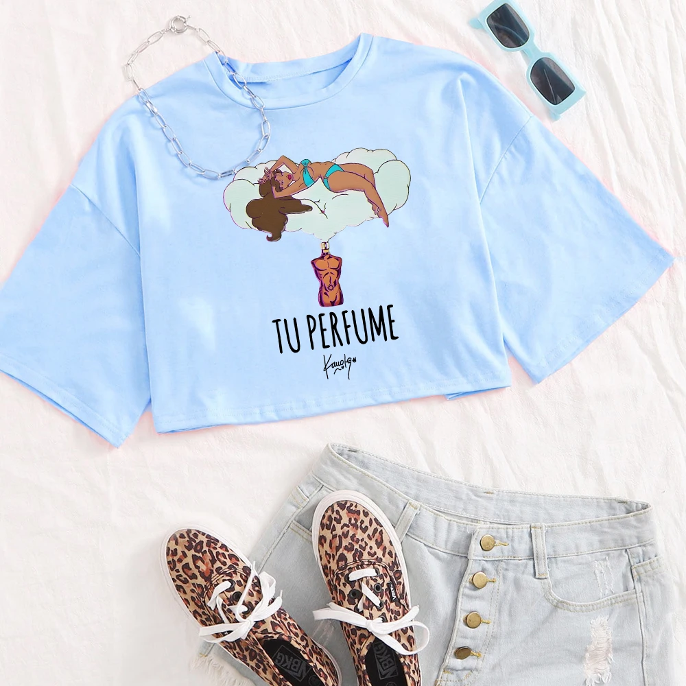 Karol G Tu Perfume 2025 قطع علوية قصيرة للنساء والفتيات واحة الحفل الموسيقي الموسيقى س الرقبة قميص غير رسمي هدية