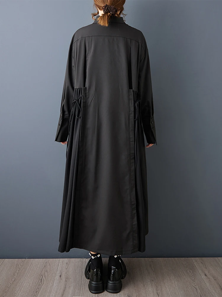 NYFS losse plus size vintage onregelmatige overhemdjurk herfst 2025, damesgewaad met enkele rij knopen en lange mouwen