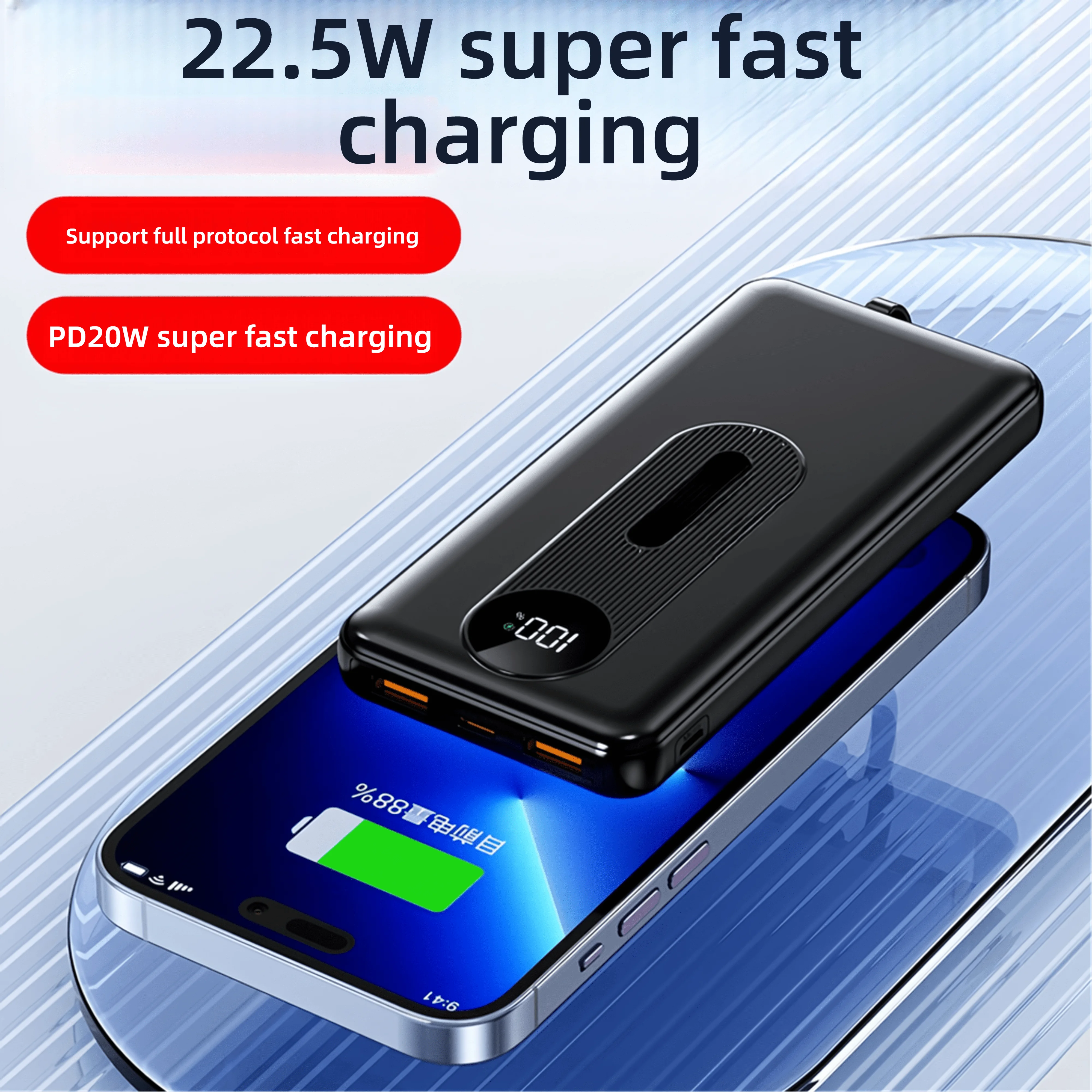 ใหม่สําหรับ 2025 powerbank 10000 mAh แบตเตอรี่สํารองแบบพกพาแบตเตอรี่ Quick Charge 22.5 W และ Pd 20 W สายในตัวจอแสดงผล