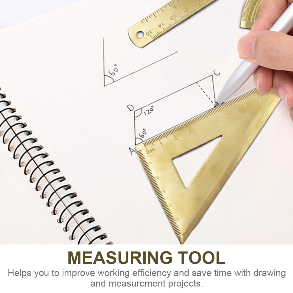 1 مجموعة النحاس مثلث حاكم عدة قياس المنقلة رسم حاكم في الهواء الطلق قياس الحكام أداة هندسية متعددة الوظائف #1