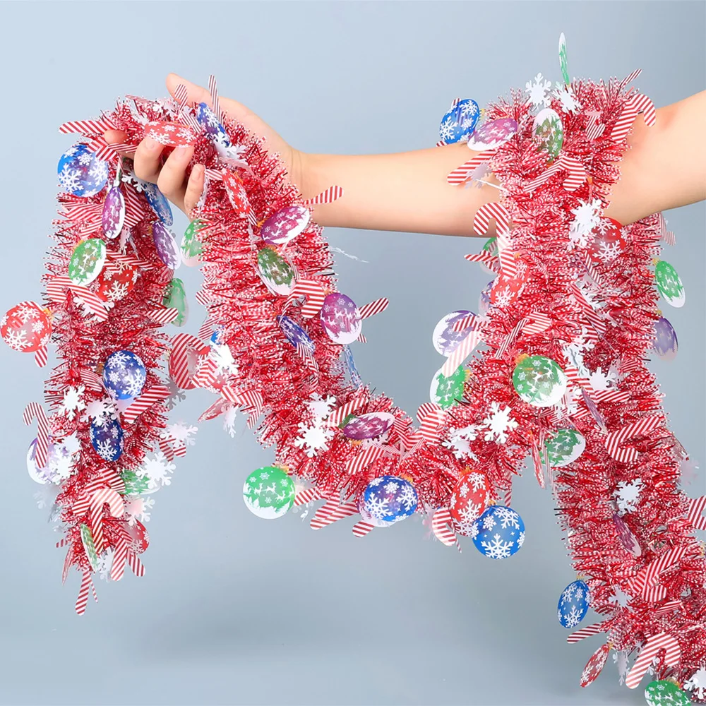 Tinsel Garland Decoration - Guirnalda de cinta navideña con bolas,