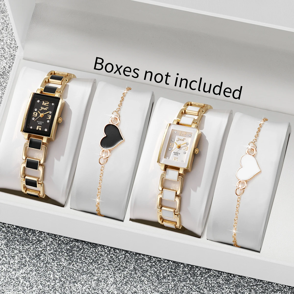 

4 шт. элегантных женских часов с браслетами в виде сердечек, модные кварцевые наручные часы с квадратным циферблатом для женщин, Reloj Mujer (без коробки)
