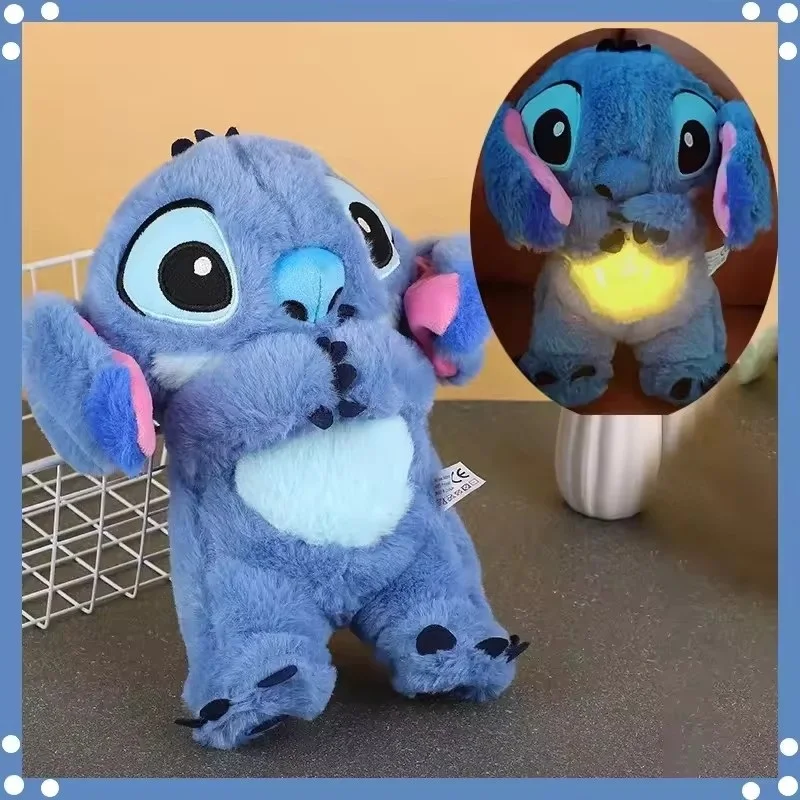 

New Stitch Plush Doll Baby Sleeping Companion Sound Soothing Musical Kawaii With Air Bag and Light Doll Breathing Toys Gifts