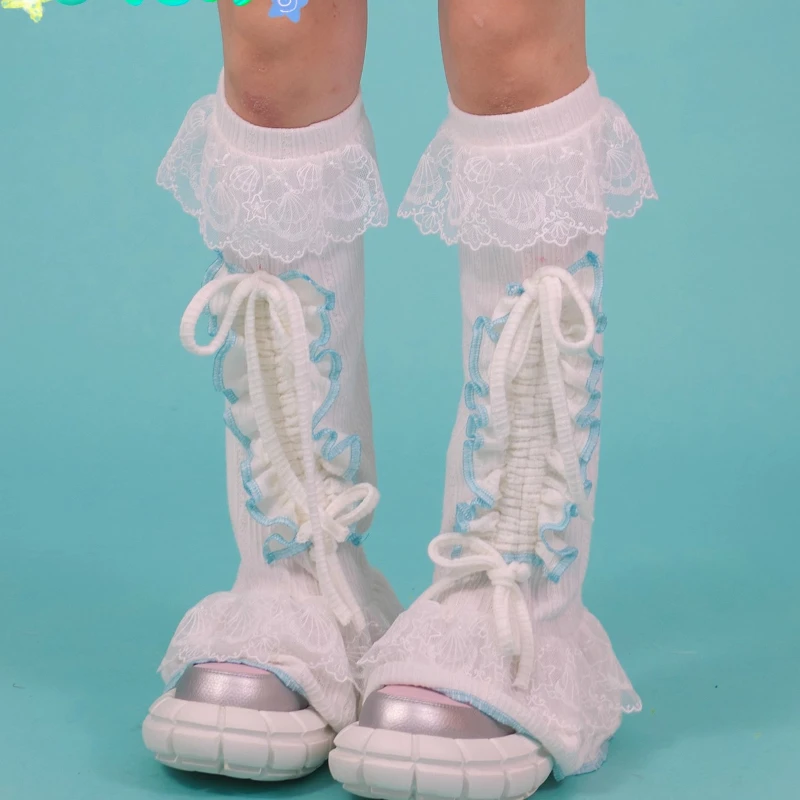 Original Design Girl Y2K Sweet Cute Women's Socks 2025 Summer New White Lace Splicing Strap Trim Sweetheart Foot Warmers Ladies