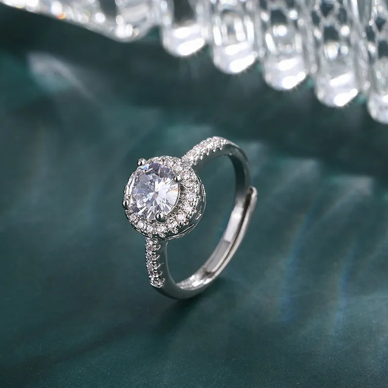 1pc 0.5/1/2 Carat Open Adjustable Classic Round Package Proposal Wedding Elegant Moissanite Ring S925, Anniversary Birthday Gift