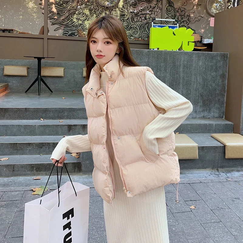 

New Autumn and Winter Vest Women High-neck Zipper Solid Color Loose Sleeveless Office Lady Jackets Korean Style Vests Female