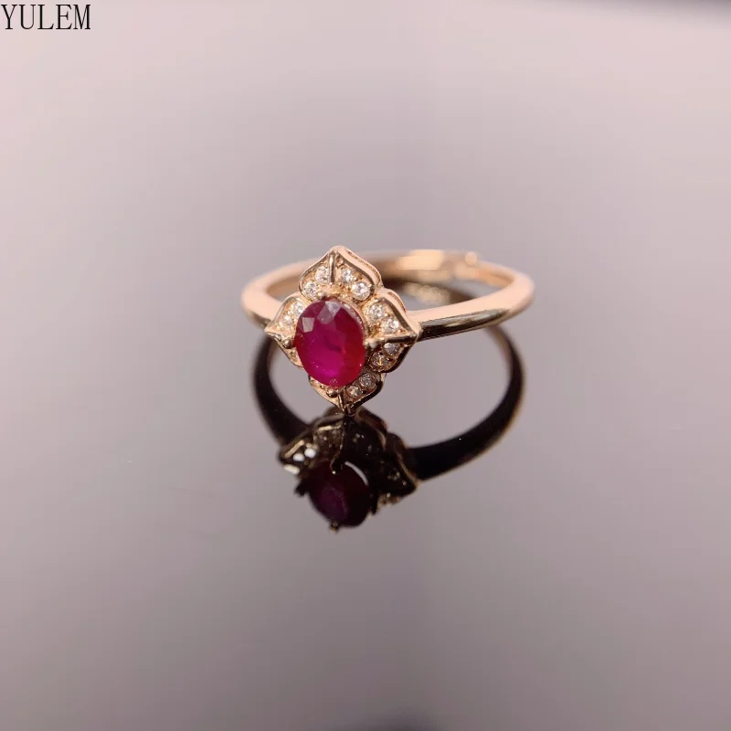 YULEM Particles of Burmese Pigeon Blood Red Natural Ruby Ring Genuine 925 Sterling Silver Wedding Jewelry