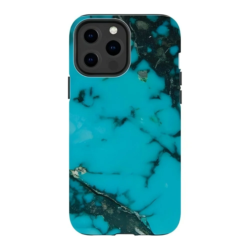 Clmj – coque de téléphone imprimée pierre Turquoise, étui arrière de luxe Double couche pour iPhone 16 15 14 13 12 11 X XS XR XSMAX 7 8 Pro Max Plus