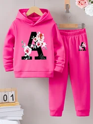 2sets Girls Fall/Winter Pattern printed with fleece warm lined hoodie and tracksuit pants