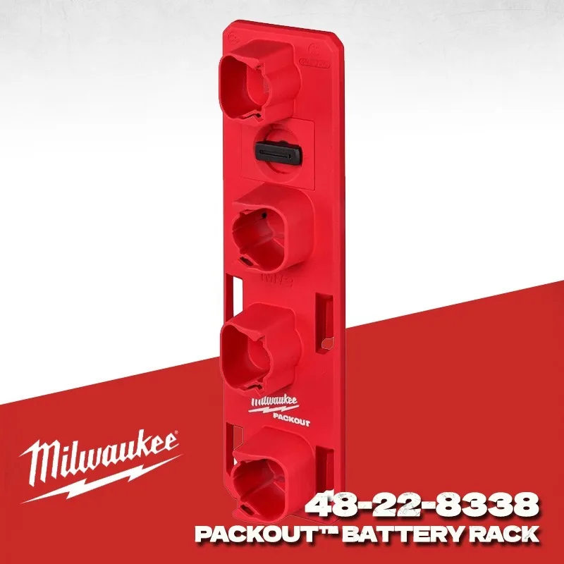Milwaukee Tool 48-22-8338 PACKOUT M12 Battery Rack Clamp Type Battery Storage Function Store Up To Four M12™ Batteries