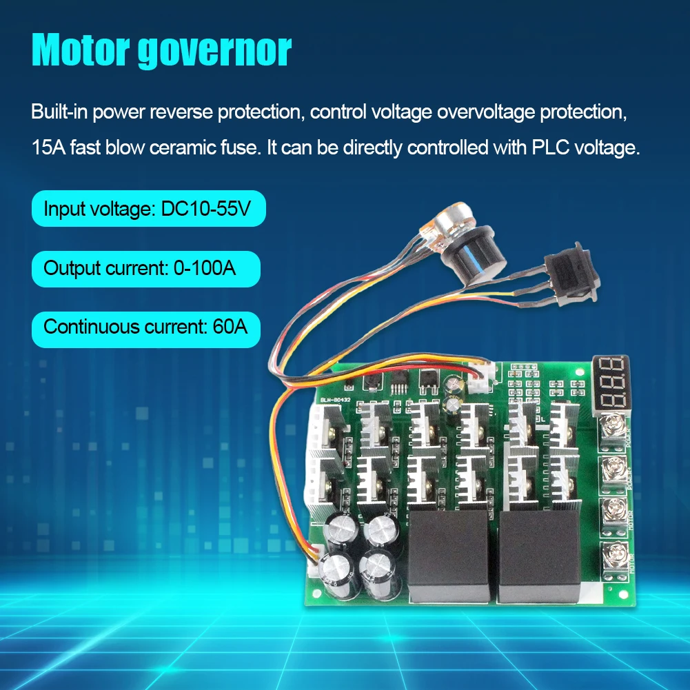 

DC10V-55V DC Motor Governor Digital Display 60A Regulator Speed Controller 12V 24V 36V 48V with Knob Switch Electrical Equipment