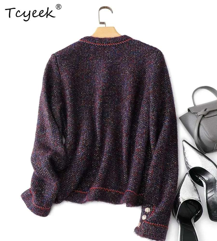 

Tcyeek, 12% Wool Thicken Cardigans, Women Pockets Colorful Yarn, Fashion Casual Knit Jacket, 2024 Autumn Winter Top C48944QM