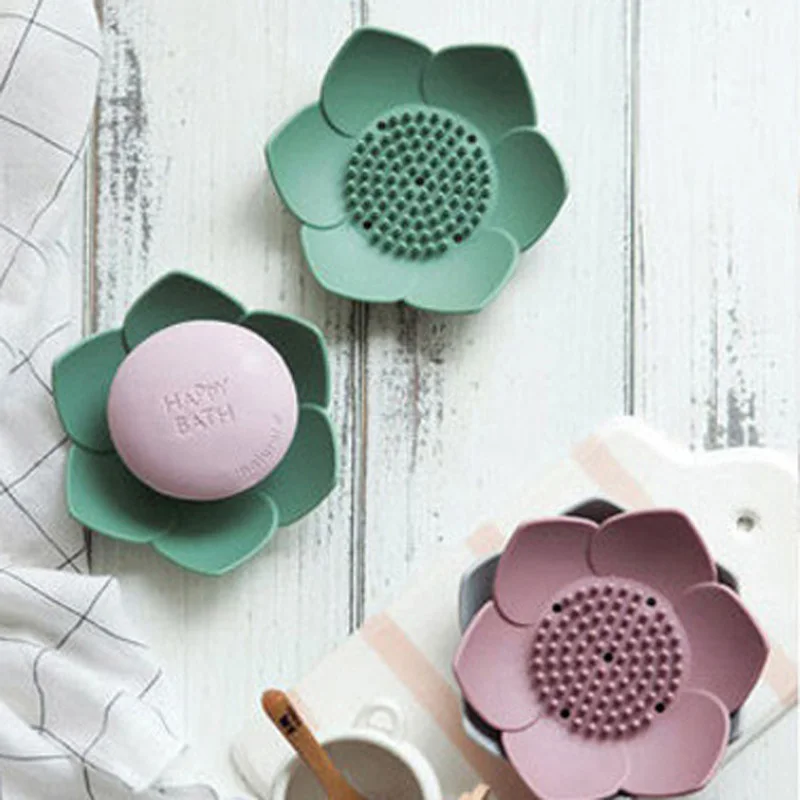 Petal Shape Soap Dish Non-slip Silicone Soap Box Container Bathroom Storage Tray Portable Home Kitchen Drain Sponge Holder