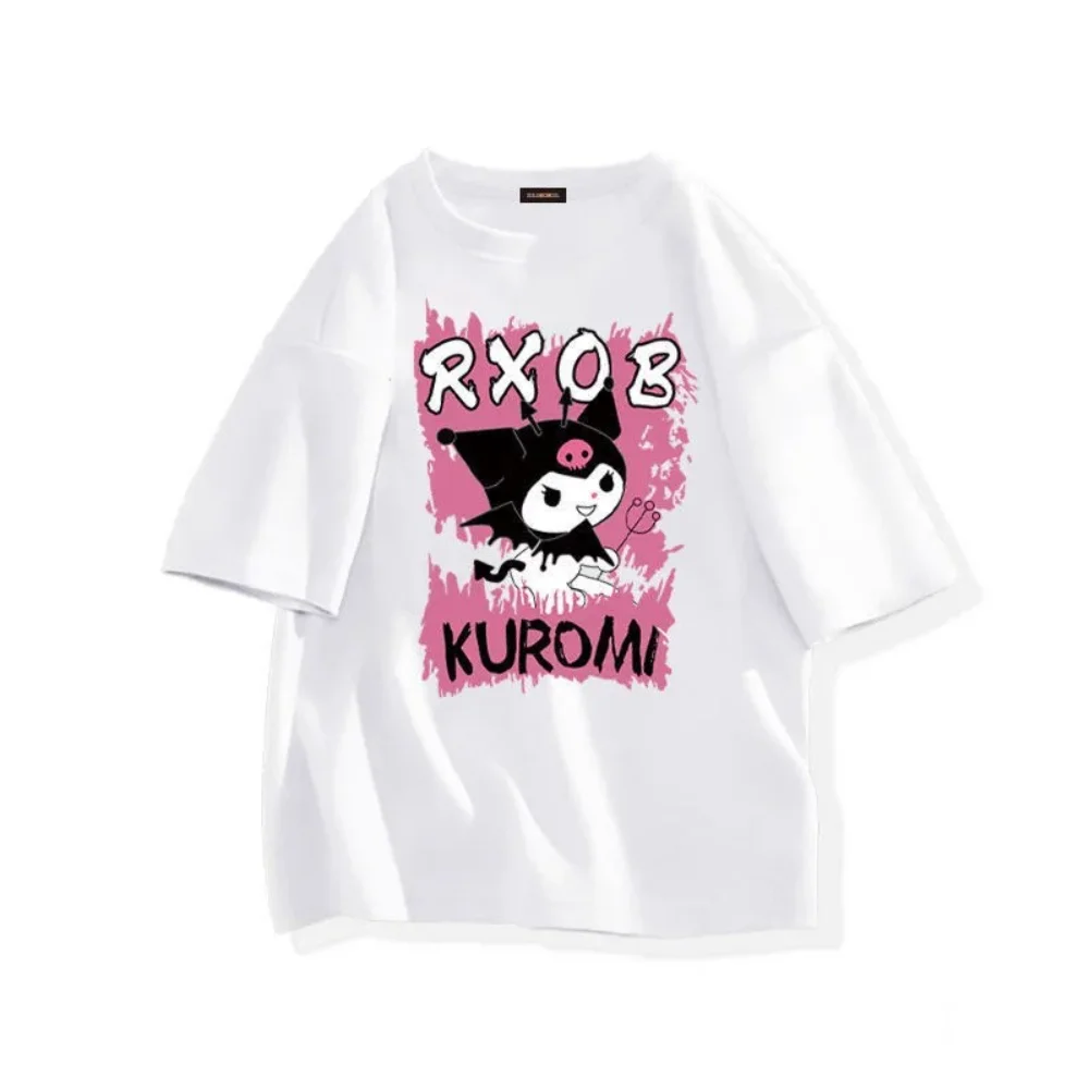 Kuromi Cartoon Anime Print Cute T-shirt Women Summer New Fashion Kids Boys Short Sleeve White Black Neck Top Cute Girls Clothes