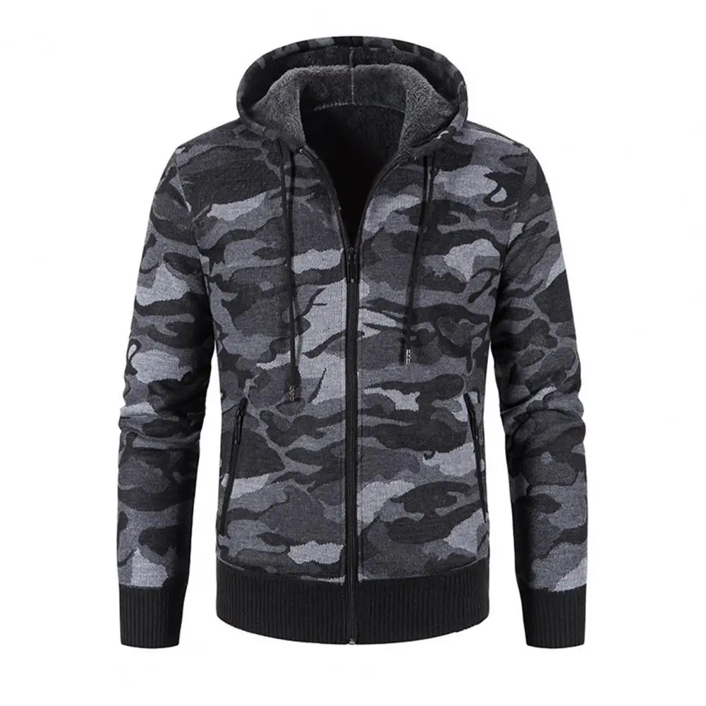 Man Coat Long Sleeve Elastic Hem Cardigan Zipper Men Jacket Elastic Cuff Quick Drying All Match Camouflage Thick Jacket