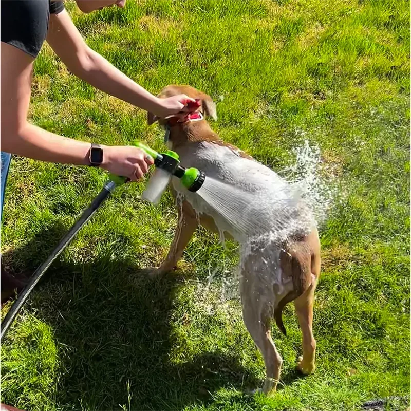 Yüksek basınçlı püskürtme memesi hortum köpek duş tabancası 3 modu ayarlanabilir Pet yıkama temizleme banyo su köpük sabun püskürtücü köpek temiz