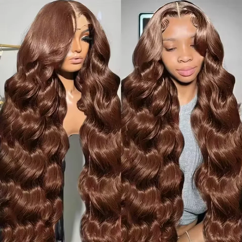

4 шоколадно-коричневых парика с объемной волной 30, 38 дюймов, плотность 250, 13x4 HD, кружевные фронтальные бразильские человеческие волосы
