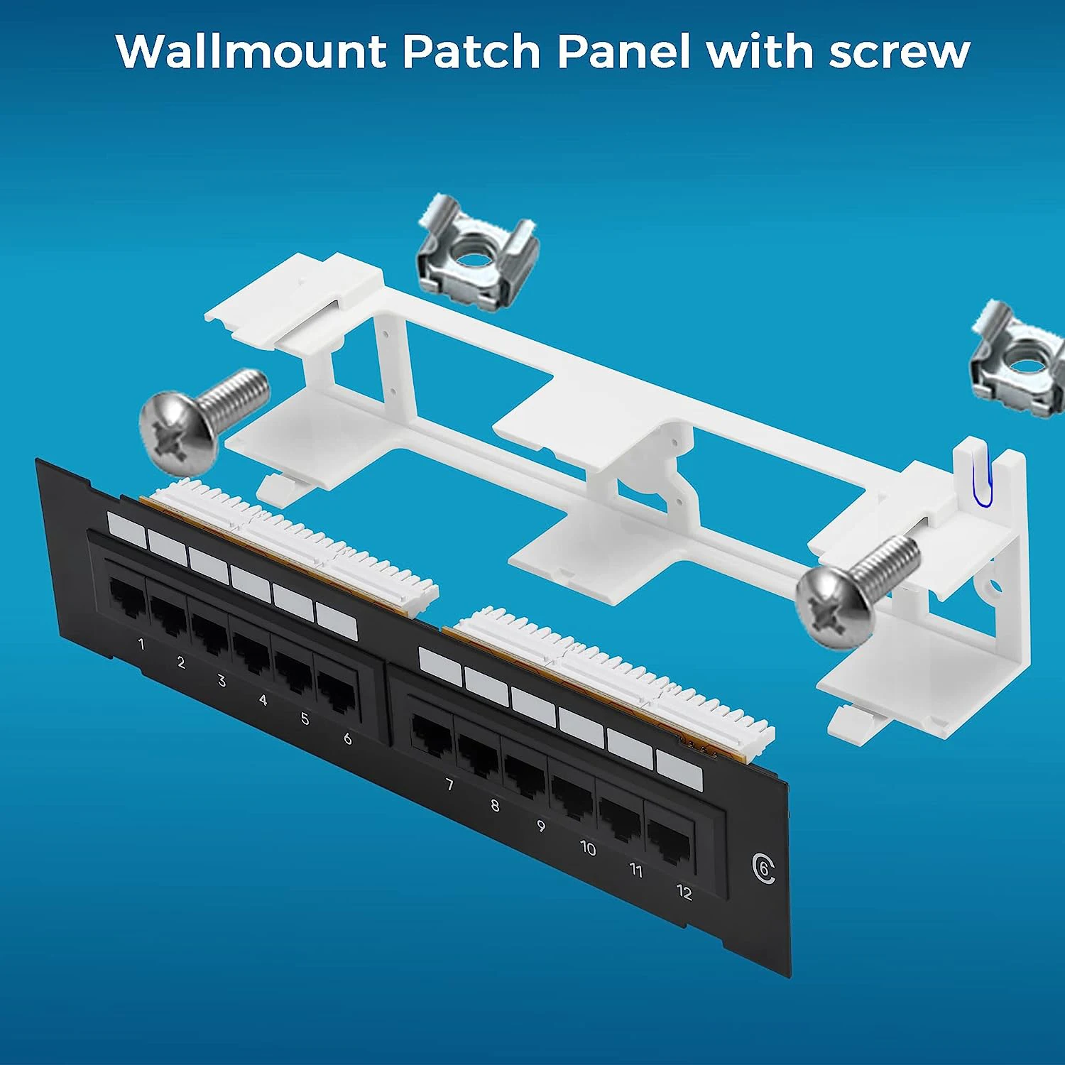 ZoeRax 12-Port Cat6 Patchpanel, Wandmontage, inklusive 89D-Halterung, vertikale oder horizontale Installation, Cat5e & Cat6 RJ45-Verkabelung – Detail 4