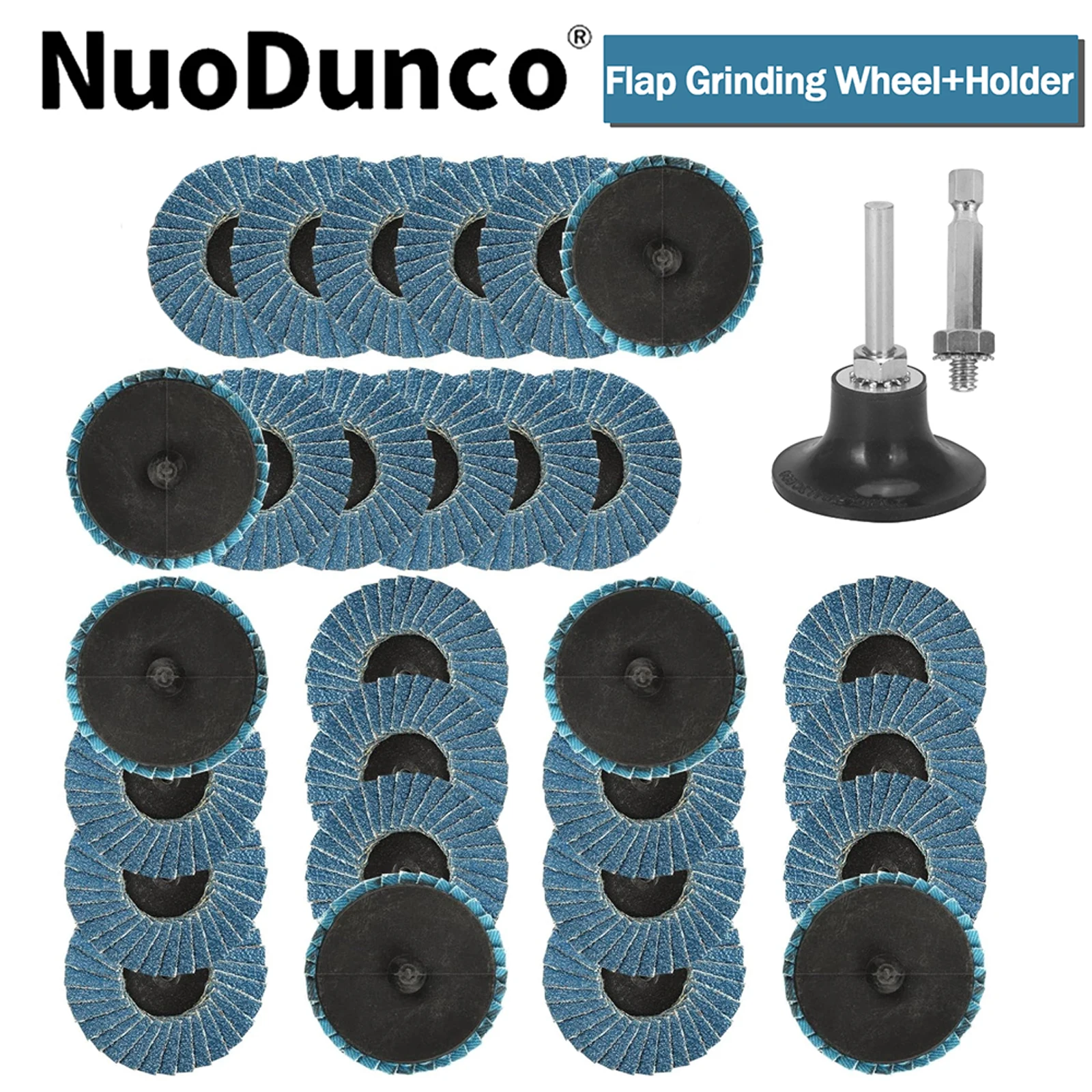 

28 шт. 2-дюймовых лепестковых дисков из циркония для быстрой смены, абразивные диски зернистостью 40, 60, 80, 120 с держателем 1/4 дюйма для роторных инструментов и угловых шлифовальных машин