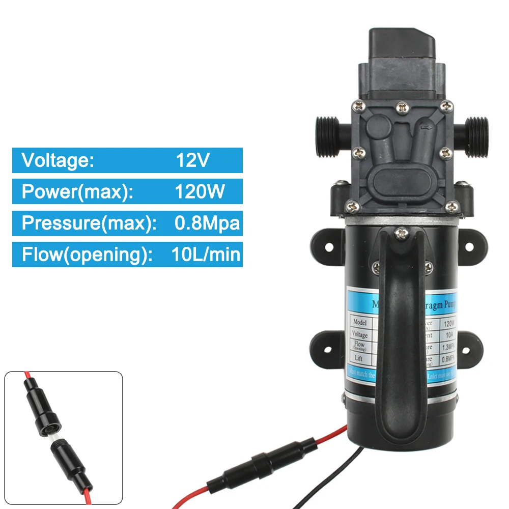 120W 10L/min Electric Water Film High Pressure Black Micro Water Pump for Agricultural Garden Water Sprayer Car Wash 12V 24V