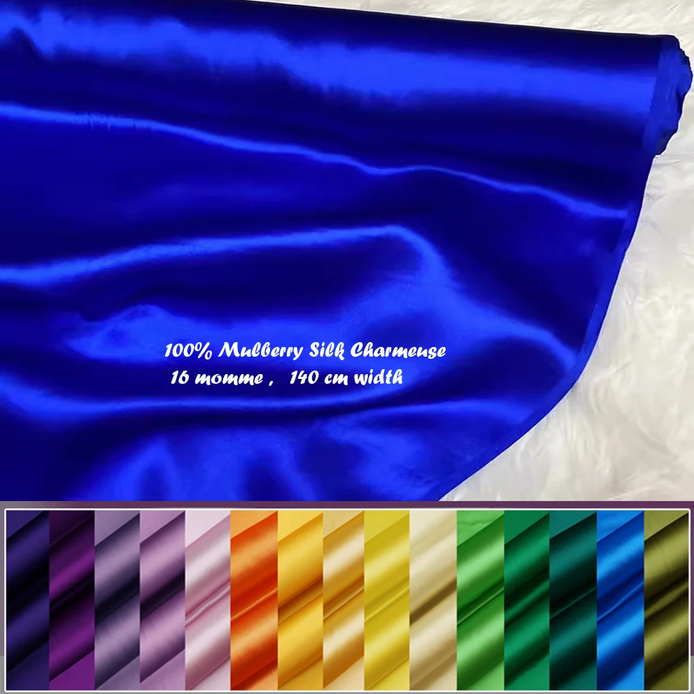 1 meter X 1.4 meter 100% Natural Silk Charmeuse Fabric 16 momme Pure Silk Satin Material For Gown Pajamas Pillowcase