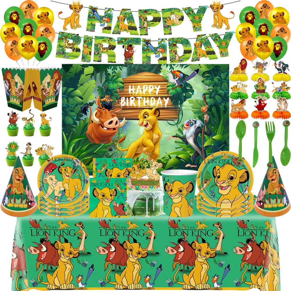 

Disney Lion King Simba Party Decorations Disposable Tableware Cup Plate Tablecloth Balloons Baby Shower Party Favor Supplies