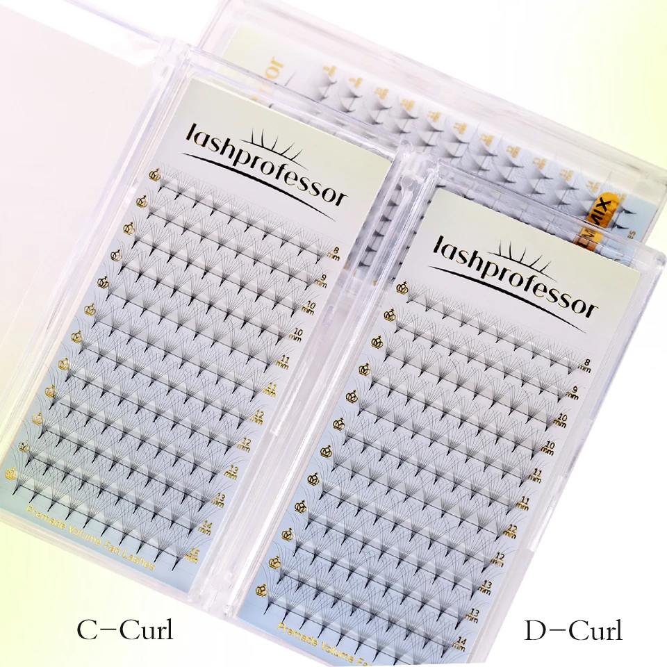 Lashprofessor 3D-16D Готовые вееры для наращивания ресниц Объемные ресницы заостренная основа 320Fans Sharp с узким стержнем Cilios Оптовая продажа