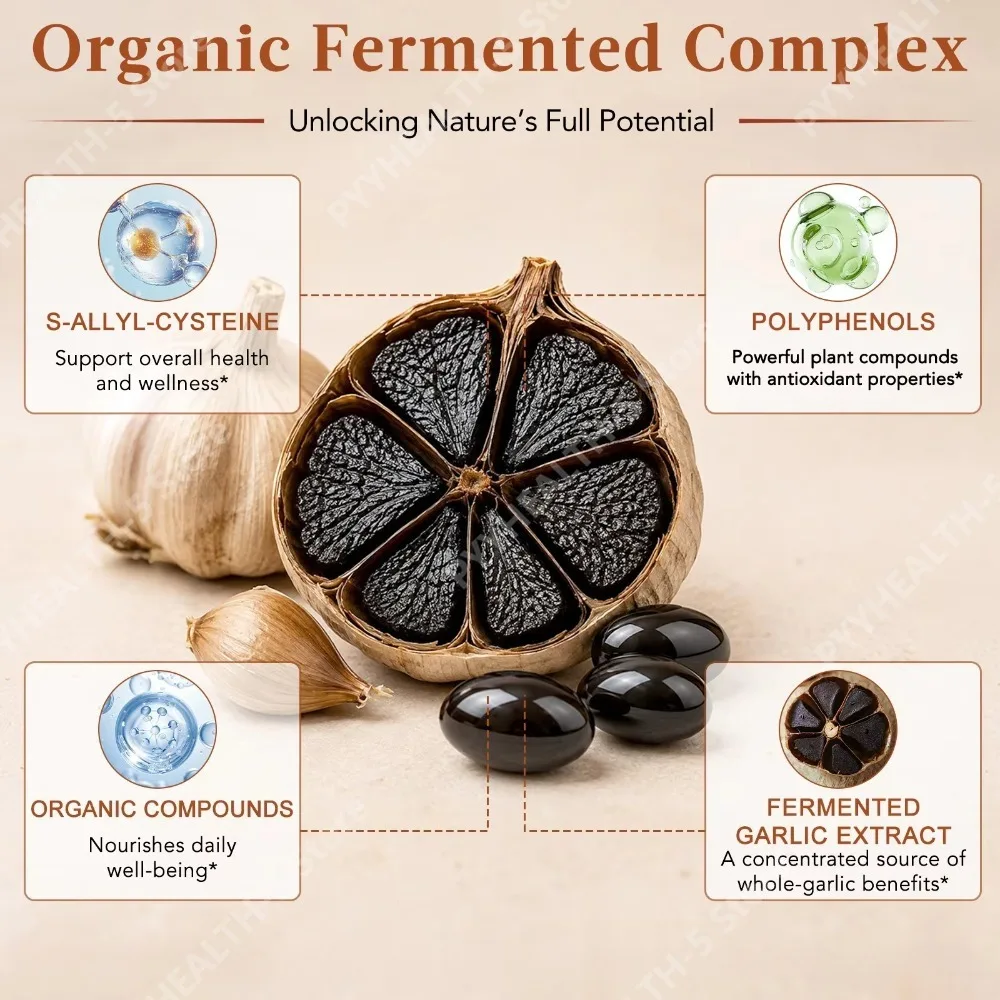 Fermented Black Garlic Extract Softgels for Antioxidant Support and Immune Support with Daily Vitality Routine, 120 Softgels