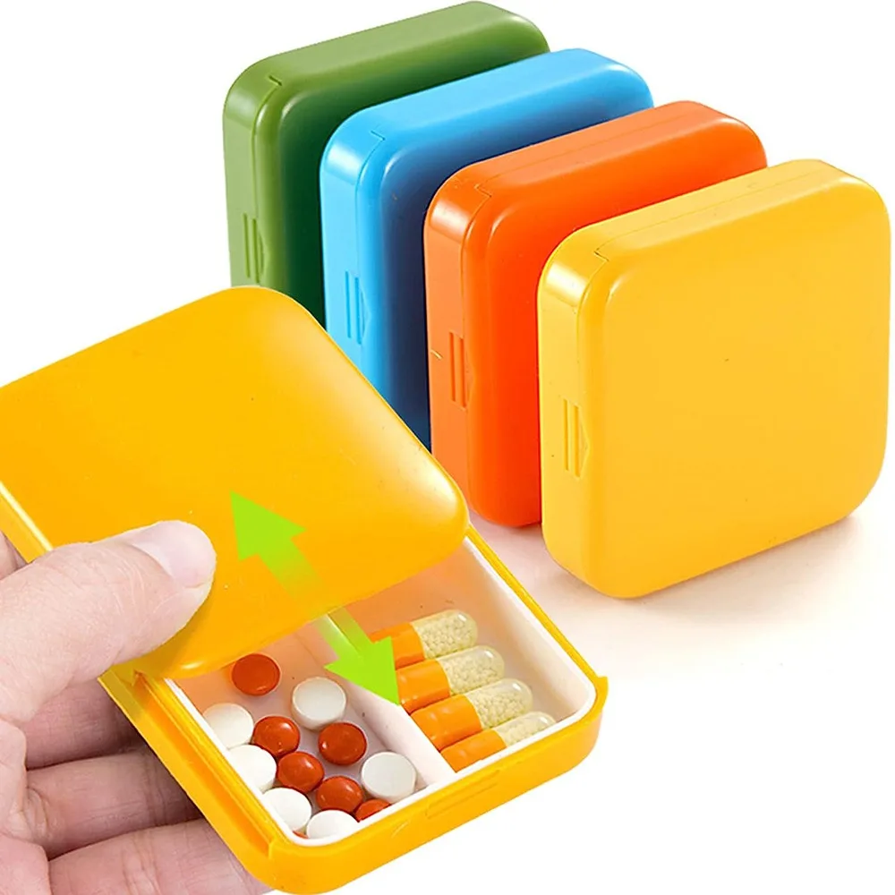 Small Pill Box Case for Purse Pockets Travel Pill Organizer Portable Cute Medicine Box Daily for Vitamins Fish Oil Supplements