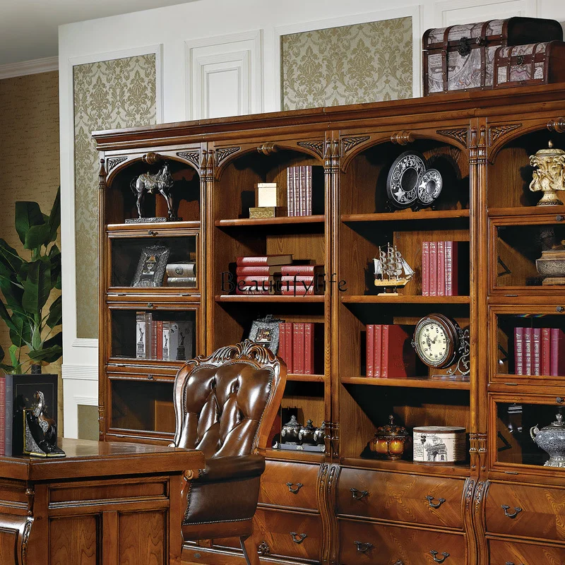 European solid wood bookcase free combination multi-layer American simple file cabinet display cabinet display