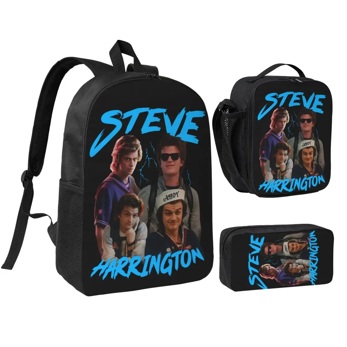 3pecs/set Steve Harrington Harajuku Graphics Print Backpack for Student Back To School Laptop Shoulder Bag Lunch bag Pencil Case