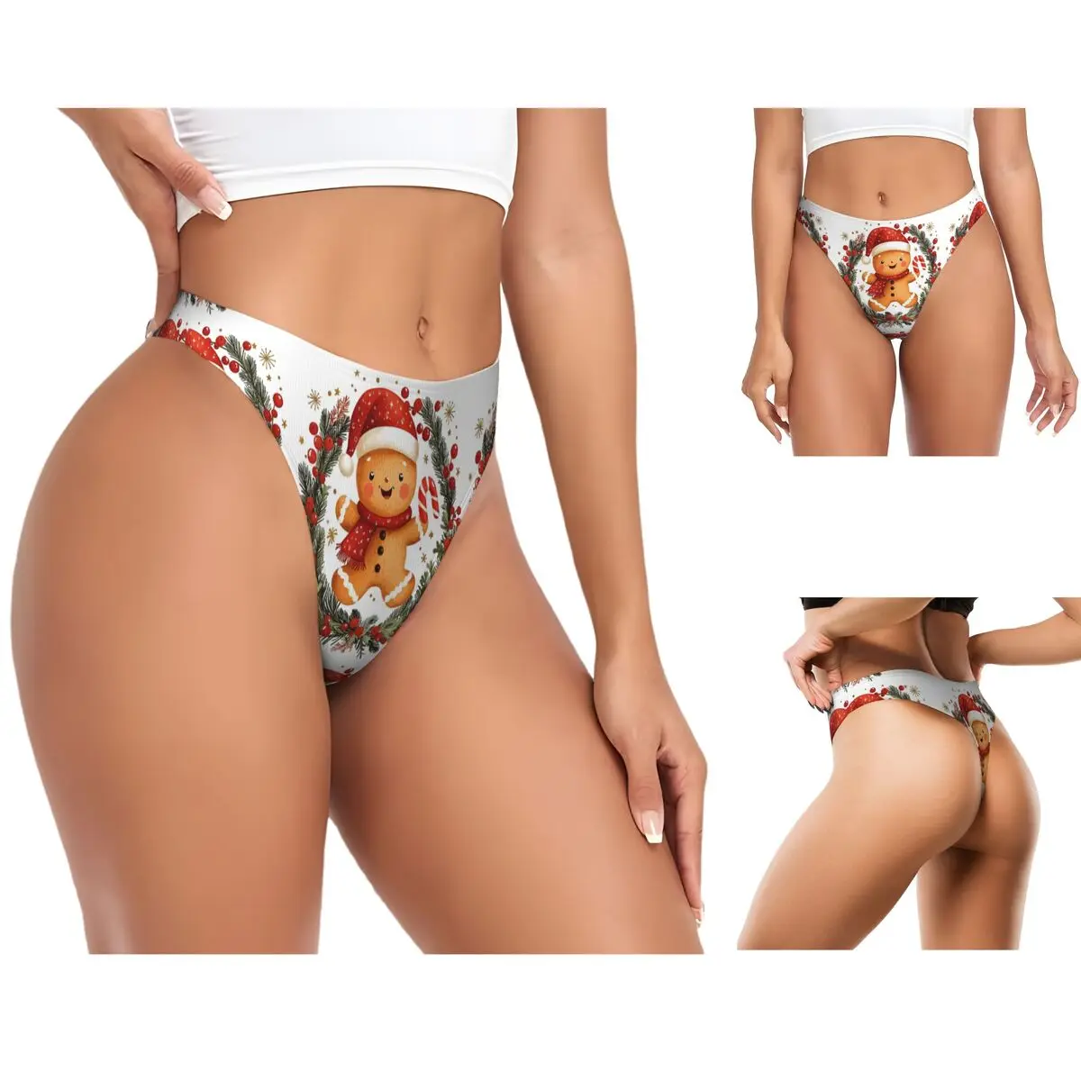 calcinhas-g-string-personalizadas-holly-jolly-gingerbread-respiraveis-confortaveis-e-elasticas-para-mulheres