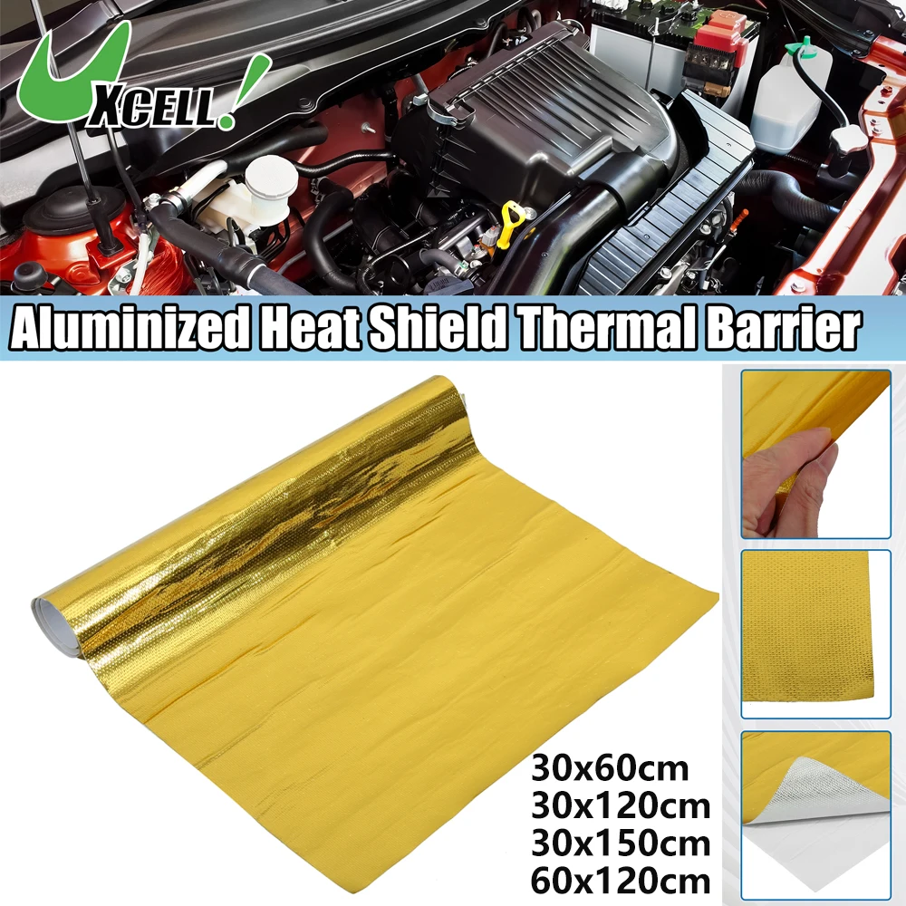 UXCELL Car Heat Shroud Aluminized Heat Shield Mat Thermal Barrier Cover Protection Fiberglass Gold Tone Gold 30x60cm 30x120cm