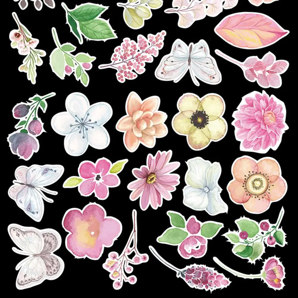 Reusable Stickers Floral Scrapbooking Stickers Set 50pcs Waterproof Reusable Decoration Sticker for Book Cup for Scrapbooking