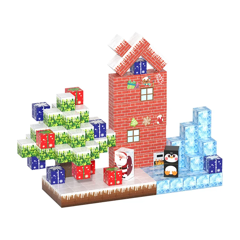 98ピース クリスマス マグネット式 積み木セット 子供用 DIYモデル 思考力と創造性を育むギフト ドール