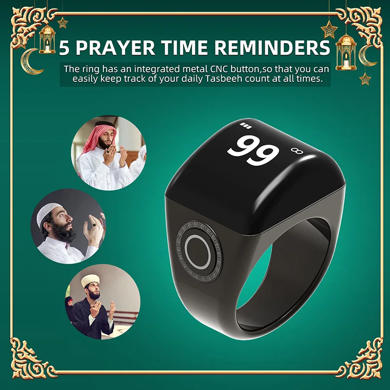 Equantu Hot Sale Digitaal Moslim Cadeau Smart Tasbeeh Tasbih Ring Tally Counter Moslim Geschenk Azan Alarm Arabisch Qibla Tasbeeh