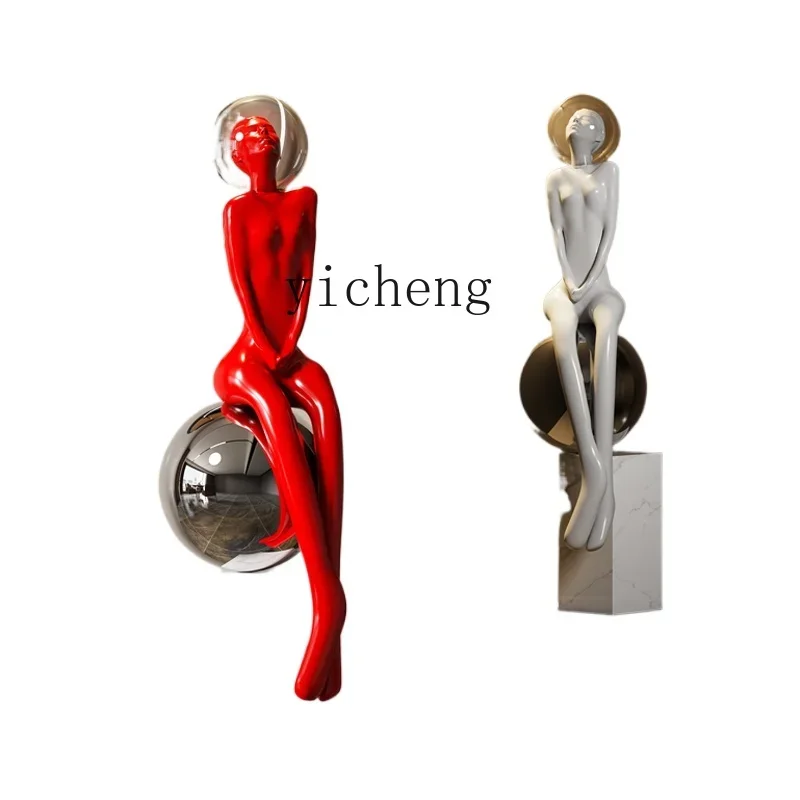 

ZK Modern Girl Art Sculpture Floor Ornament Creative Sitting Statue